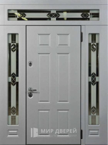 Высокая металлическая дверь для коттеджа с витражными стёклами №346 - фото №1