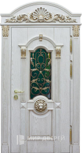 Белая входная дверь со стеклом и антивандальной решёткой №362 - фото №1